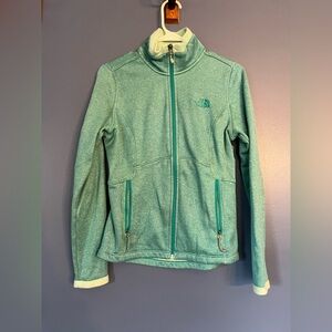North Face, blue, fleece lined, outer shell zip up